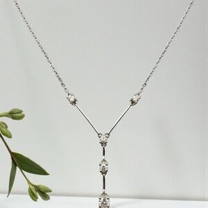 18 inch lariat CZ stamped  Silver Necklace